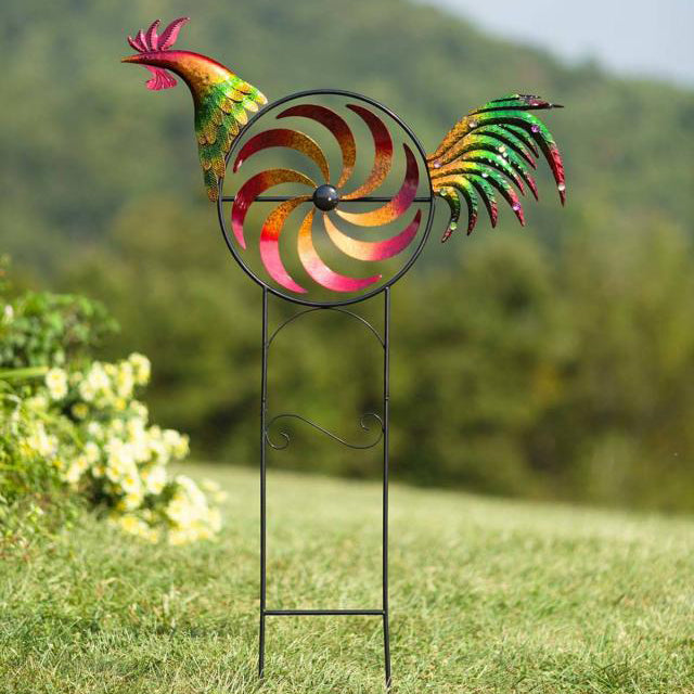 Glosrity Iridescent Rooster Wind Spinner Garden Decor