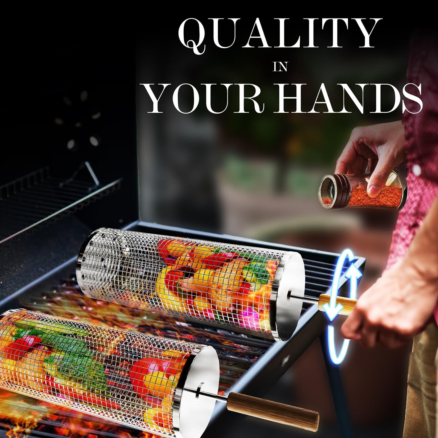 Rolling Grilling Basket with Handle