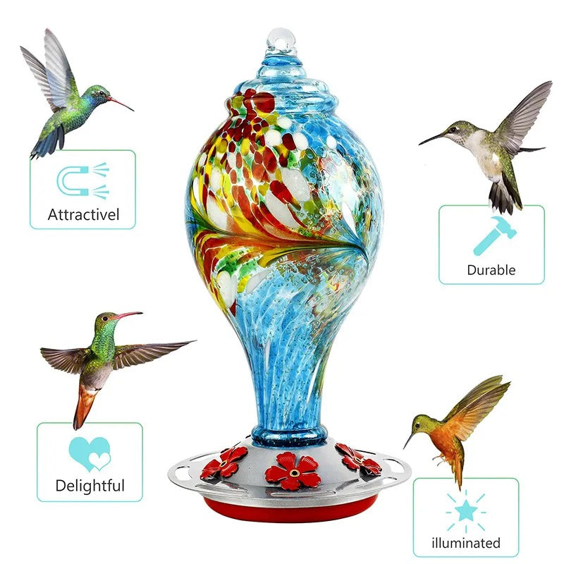 Glosrity Hand Blown Glass Hummingbird Feeder - 25 Ounces