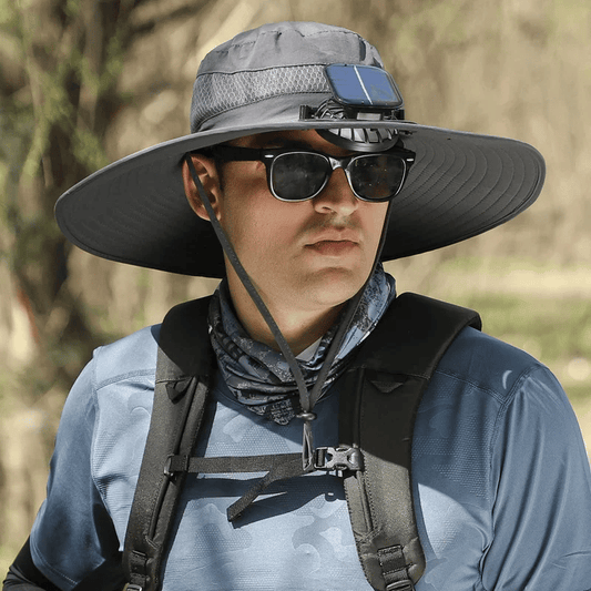 Glosrity Wide Brim Solar Fan Outdoor Fishing Hat-Solar & USB Charging