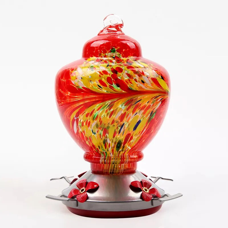 Glosrity Hand Blown Glass Hummingbird Feeder - 38 Ounces