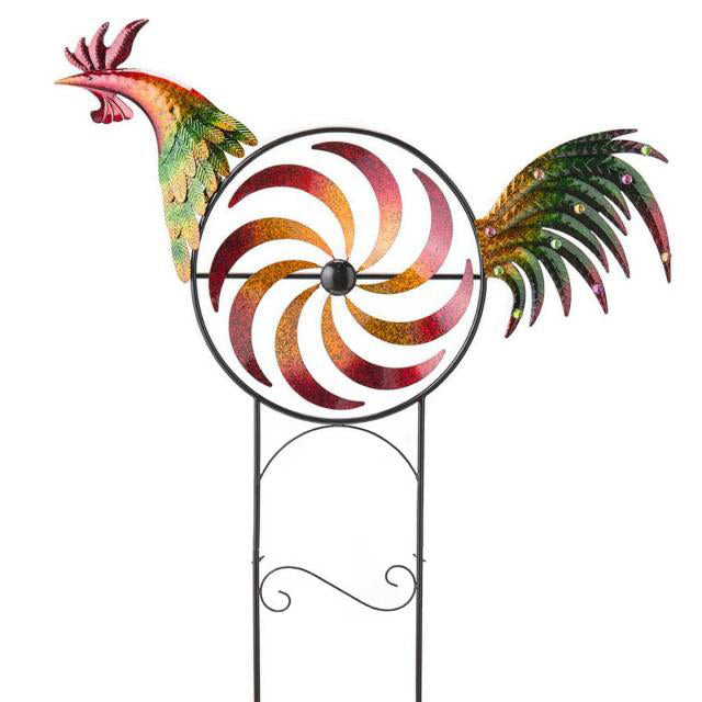 Glosrity Iridescent Rooster Wind Spinner Garden Decor