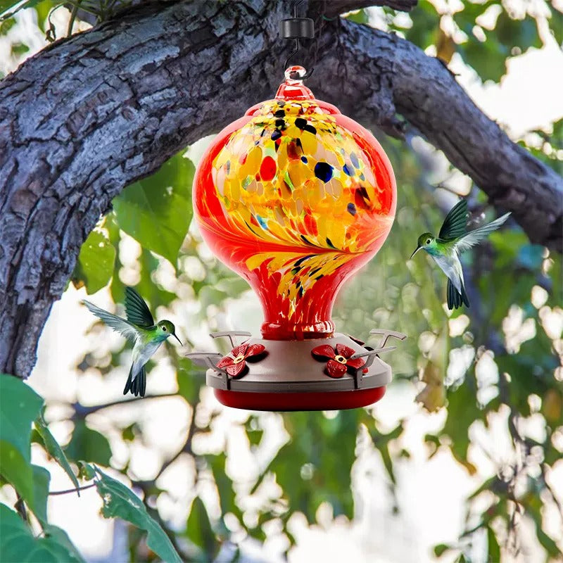 Glosrity Hand Blown Glass Hummingbird Feeder - 32 Ounces