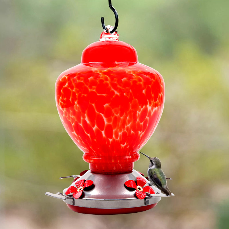 Hand Blown Glass Hummingbird Feeder  - 38 Ounces 