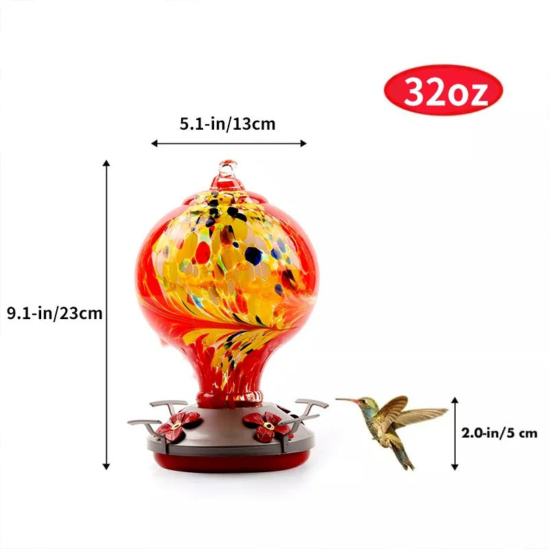 Glosrity Hand Blown Glass Hummingbird Feeder - 32 Ounces