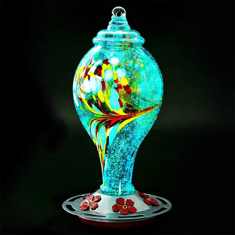 Glosrity Hand Blown Glass Hummingbird Feeder - 25 Ounces