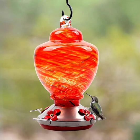 Glosrity Hand Blown Glass Hummingbird Feeder - 38 Ounces