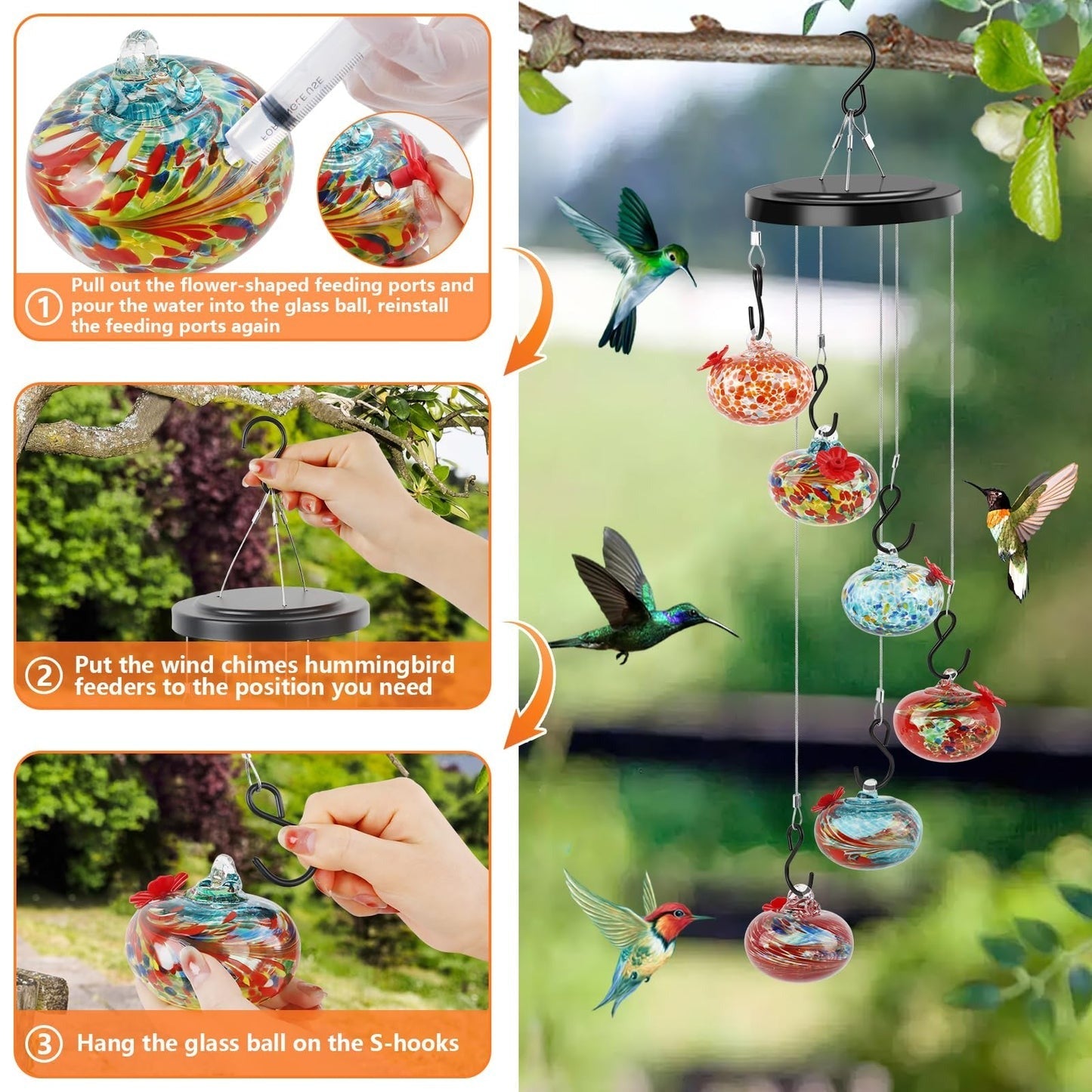 Glosrity Glasses Wind Chime Hummingbird Feeder