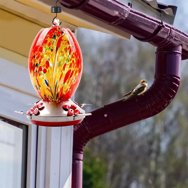 Glosrity Hummingbird Feeder Hand Blown Glass - 25 Ounces