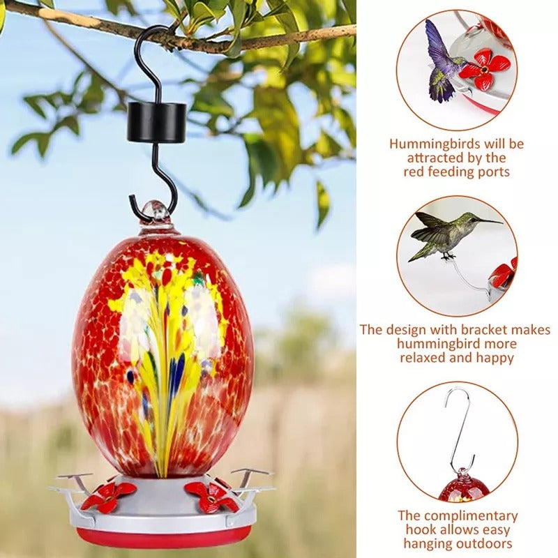 Glosrity Hummingbird Feeder Hand Blown Glass - 25 Ounces