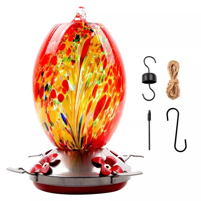 Glosrity Hummingbird Feeder Hand Blown Glass - 25 Ounces