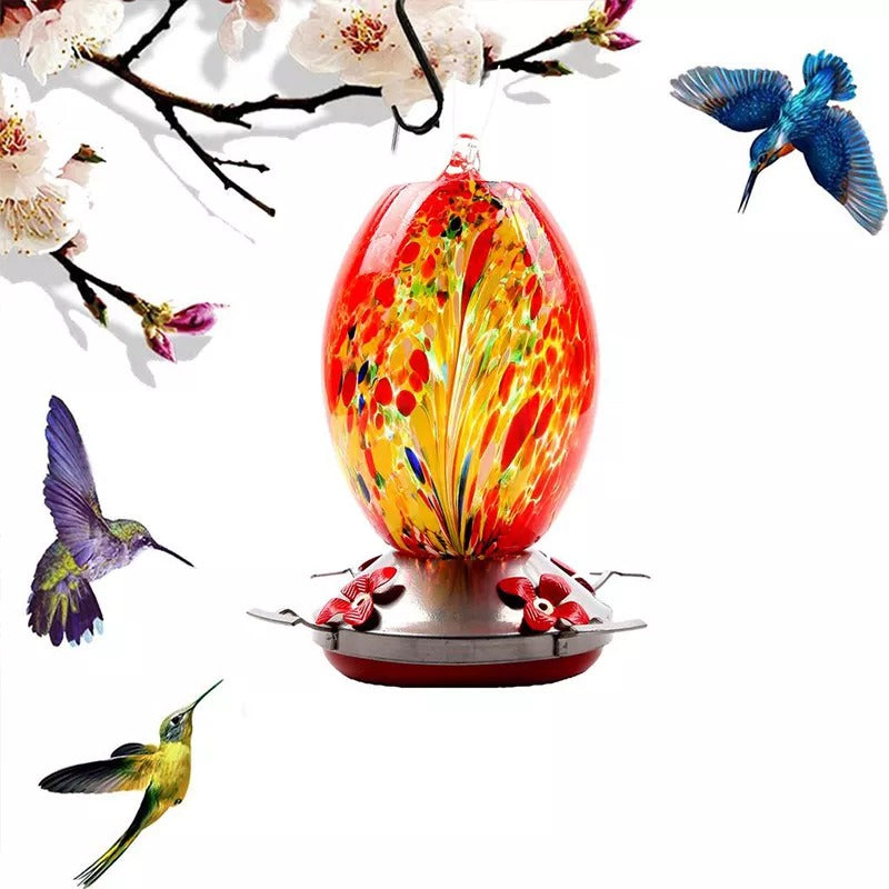 Glosrity Hummingbird Feeder Hand Blown Glass - 25 Ounces