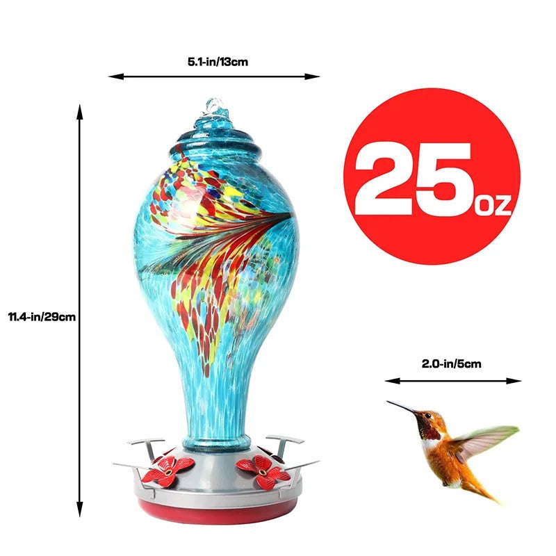 Glosrity Hand Blown Glass Hummingbird Feeder - 25 Ounces