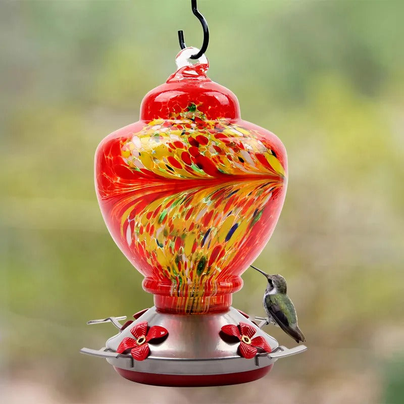 Glosrity Hand Blown Glass Hummingbird Feeder - 38 Ounces