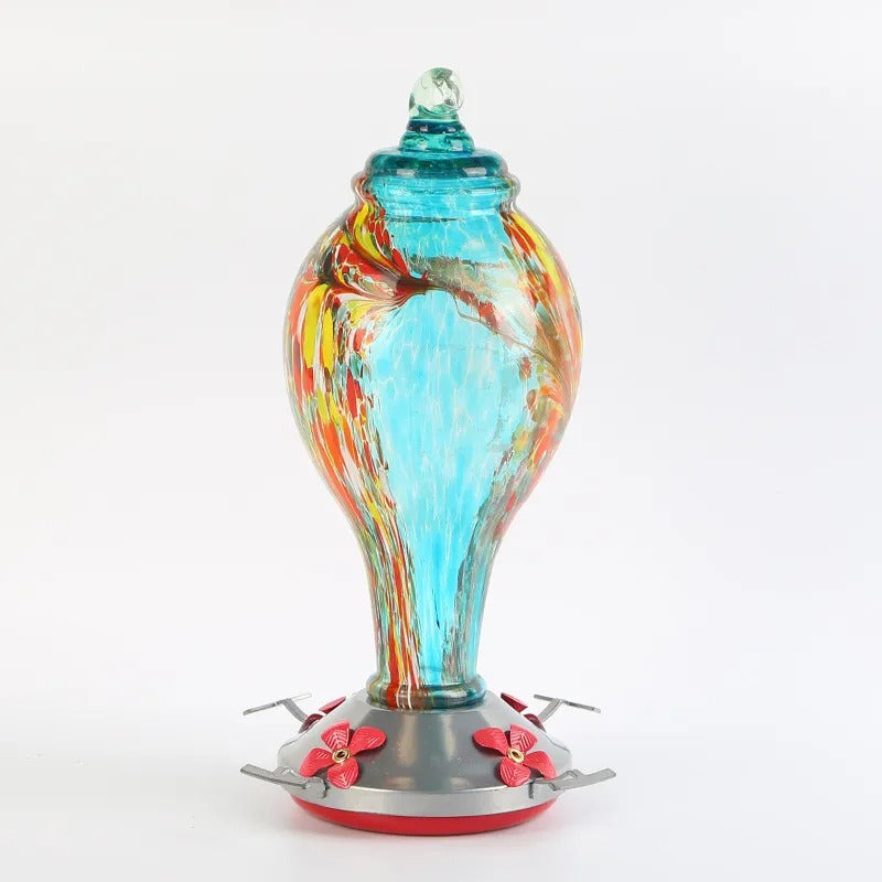 Glosrity Hand Blown Glass Hummingbird Feeder - 25 Ounces