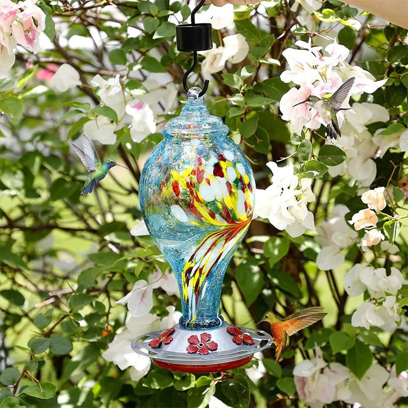 Glosrity Hand Blown Glass Hummingbird Feeder - 25 Ounces