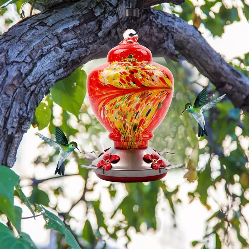 Glosrity Hand Blown Glass Hummingbird Feeder - 38 Ounces