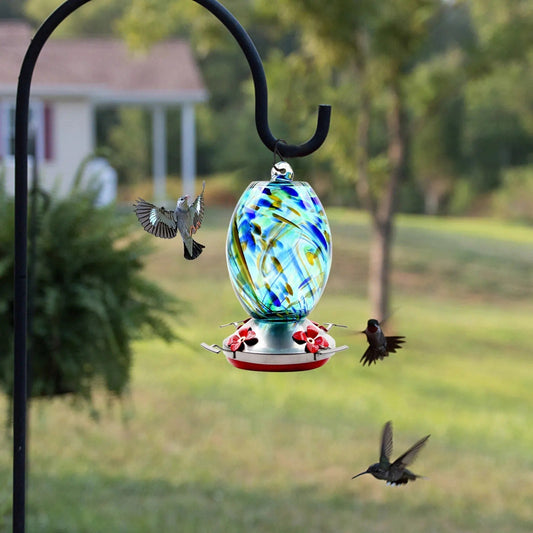 Glosrity Hand Blown Glass Hummingbird Feeder - 25 Ounces