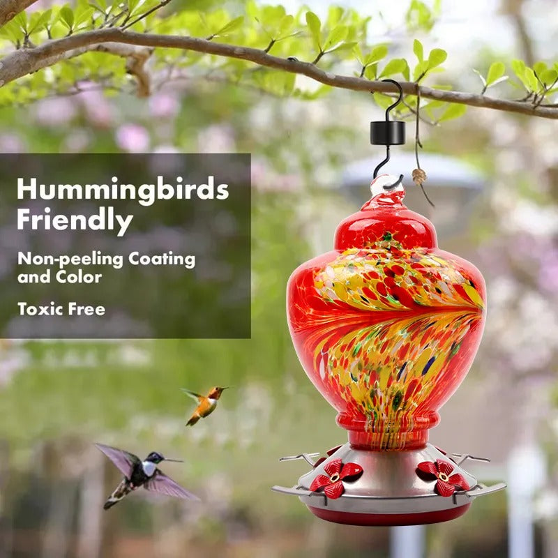 Glosrity Hand Blown Glass Hummingbird Feeder - 38 Ounces