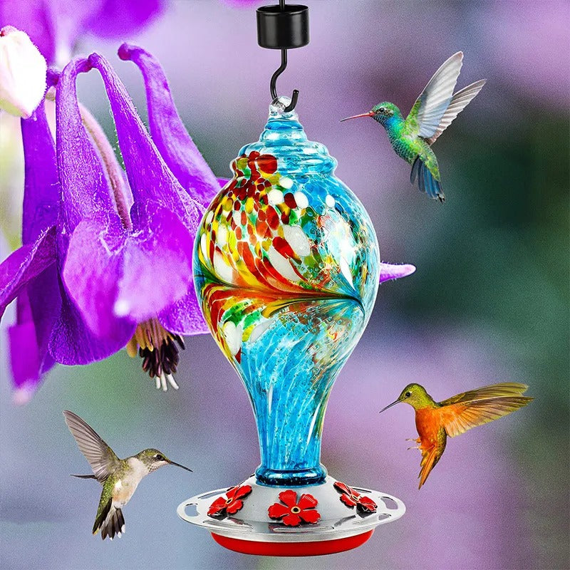 Glosrity Hand Blown Glass Hummingbird Feeder - 25 Ounces